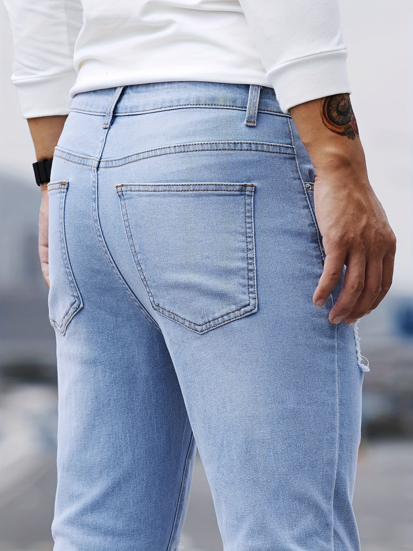 Slim Fit Ripped Jeans Men Casual Street Style Distressed Denim Pants