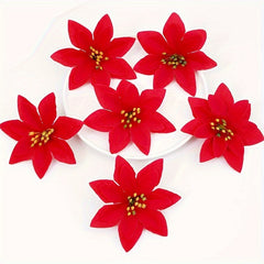 20pcs Golden Red Poinsettia Flower Christmas Decorations