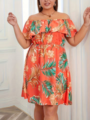 Boho Dress Women's Plus Tropical Print Off Shoulder A line Dress