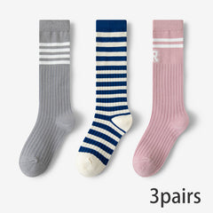 5 Pairs Girls Kids Knee High Calf Socks, Letters Print Striped, Spring Autumn