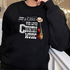 Guitar & Letter Print Long Sleeve Lounge Top