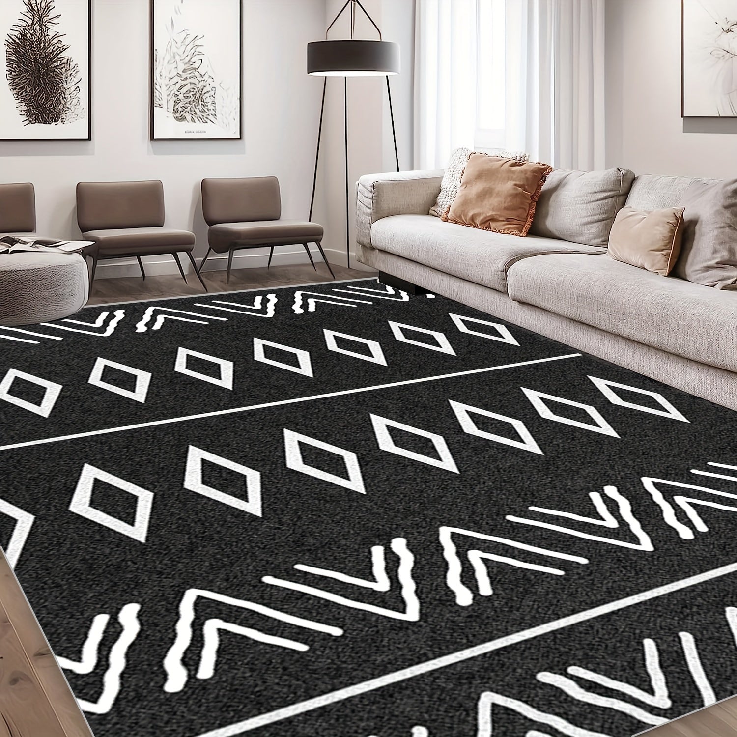 Soft Modern Geometric Area Rug Faux Sheepskin Floor Mat