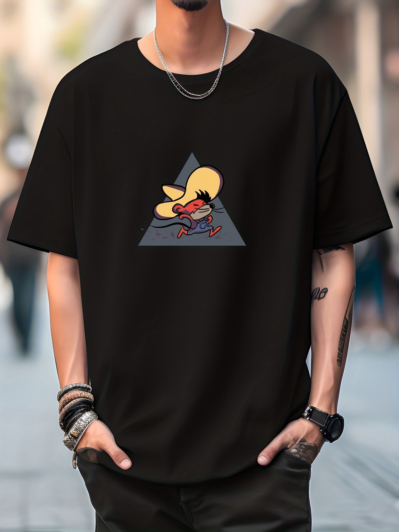 Mouse Print Men's Graphic Crew Neck T-shirt for Summer