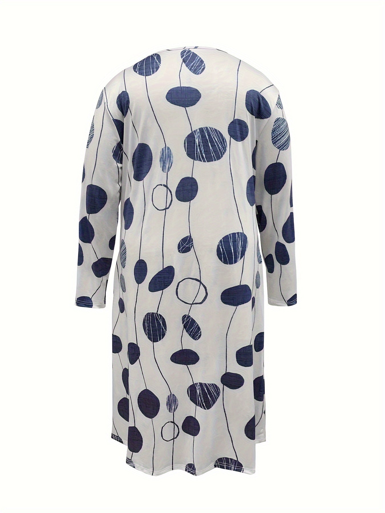 Boho Dress Women's Plus Stripe & Dot Print Long Sleeve Round Neck Dress