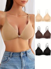 3pcs Seamless Wireless Front Buckle Push Up Bra Women's Lingerie