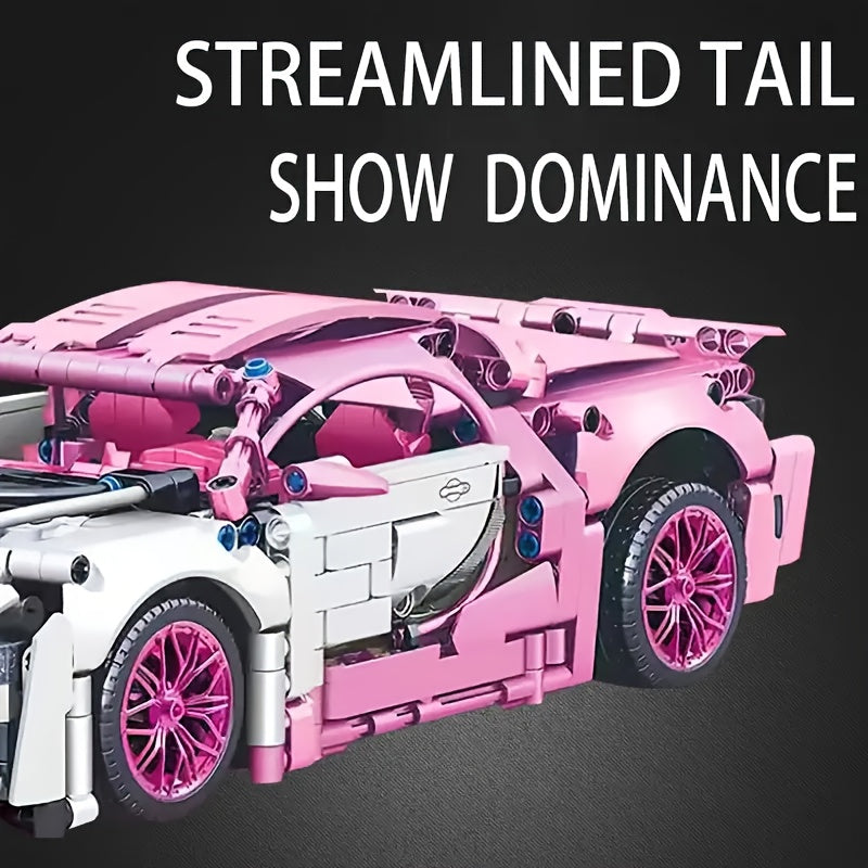 1332pcs Pink Supercar Model Kit DIY Assembly High ABS Plastic Stackable