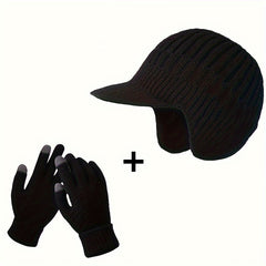 Men's Knitted Hat & Gloves Set Winter Warm Ear Protection