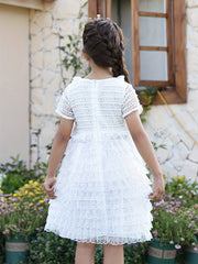 Girl's Lace Dress With Rose Appliques Grace Dress For Wedding
