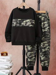 Boy's Camo Pattern 2pc Set Long Sleeve Casual Outfits Kids Clothes