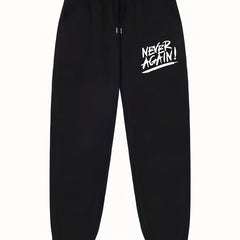 Never Again Print Joggers With Pockets Men s Drawstring Pants