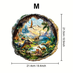 Jurassic Cave Wooden Jigsaw Puzzle Dinosaur Prehistoric Scene Vibrant Colors