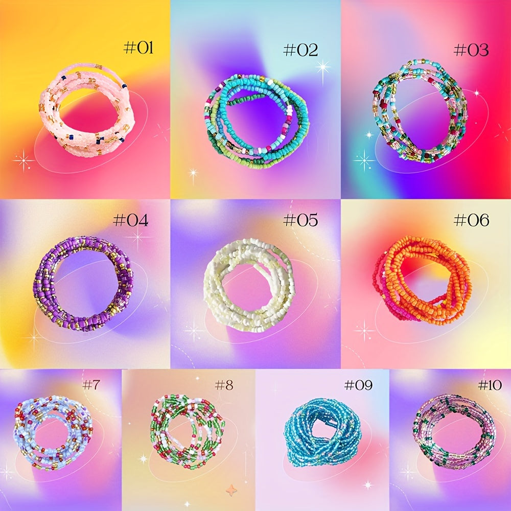 Boho Beads Waist Chain Y2K Colorful Elastic Waistband Beach Bikini Belly Chain