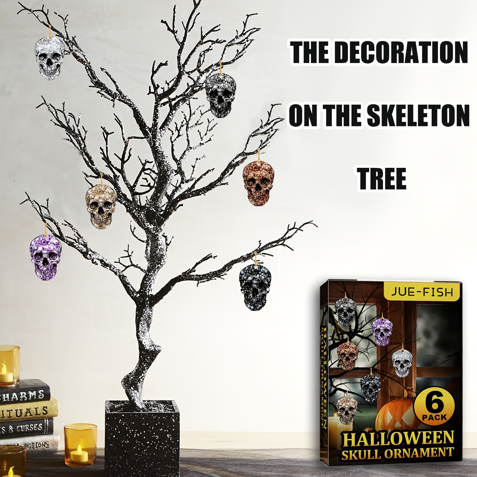 6pcs Hanging Skull Heads Halloween Decor Props