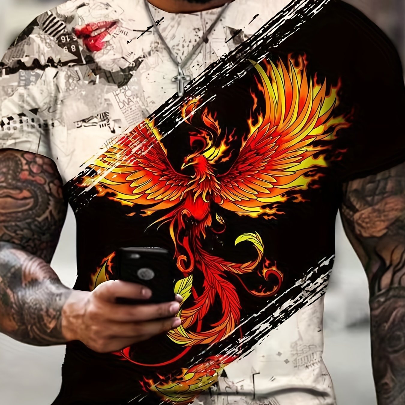 Men's Phoenix 3D Print T Shirt Short Sleeve Tee for Summer