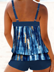 Tie Dye Striped Tankini Set Round Neck Cami Top