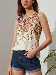Vintage Floral Tank Top Sleeveless Crew Neck Casual