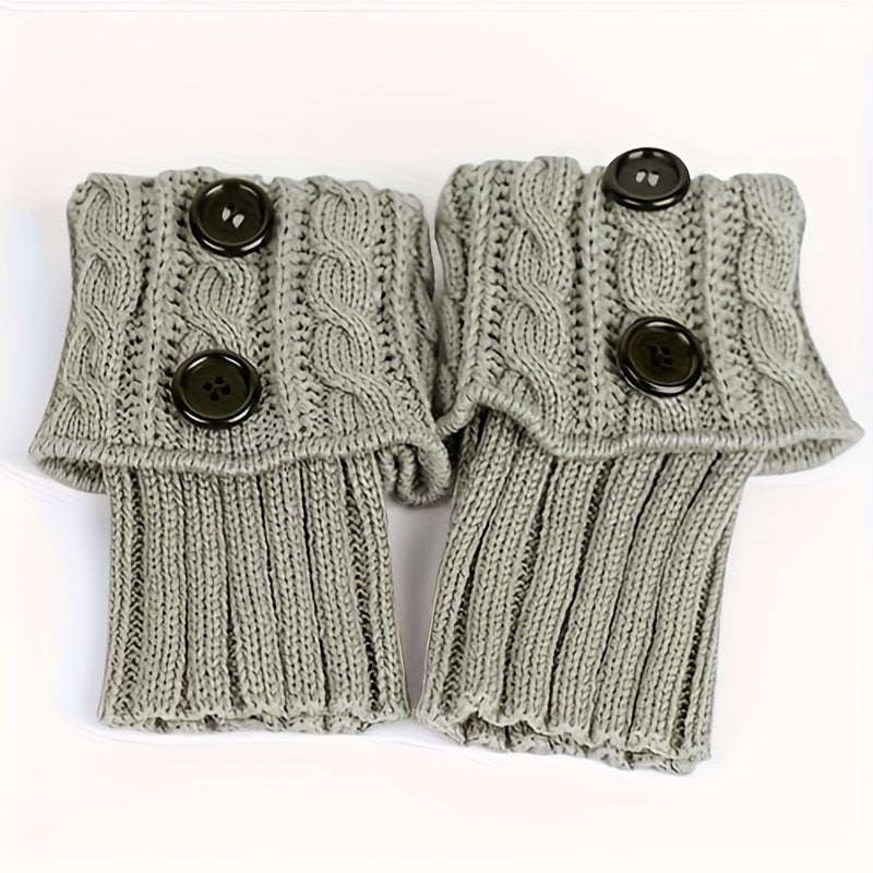Women's Button Twist Knitted Leg Warmer Winter Warm Boots Cuffs