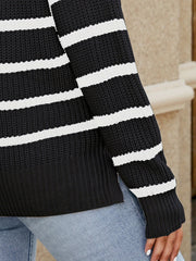 Striped Button Up V Neck Sweater
