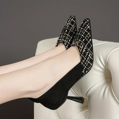 Plaid Stiletto Heels Faux Leather Pointed Toe Pumps
