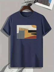 Collage Style Print Men's Comfy T-shirt for Outdoor Summer