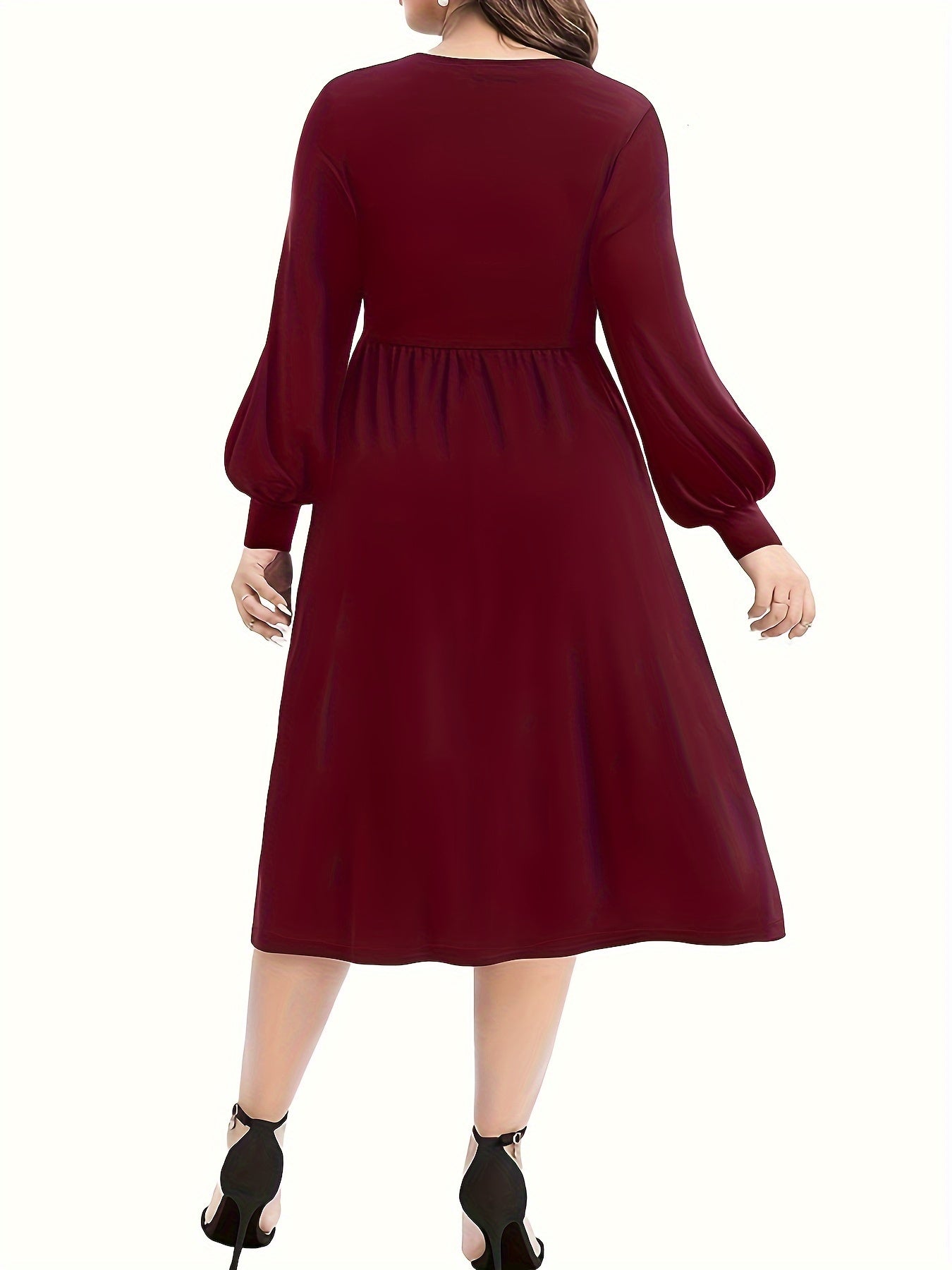 Twist Front Lantern Sleeve A-Line Dress