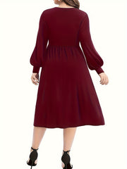 Twist Front Lantern Sleeve A-Line Dress