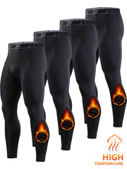 4 Pack Men's Thermal Compression Pants Fleece Lined Sports Tights