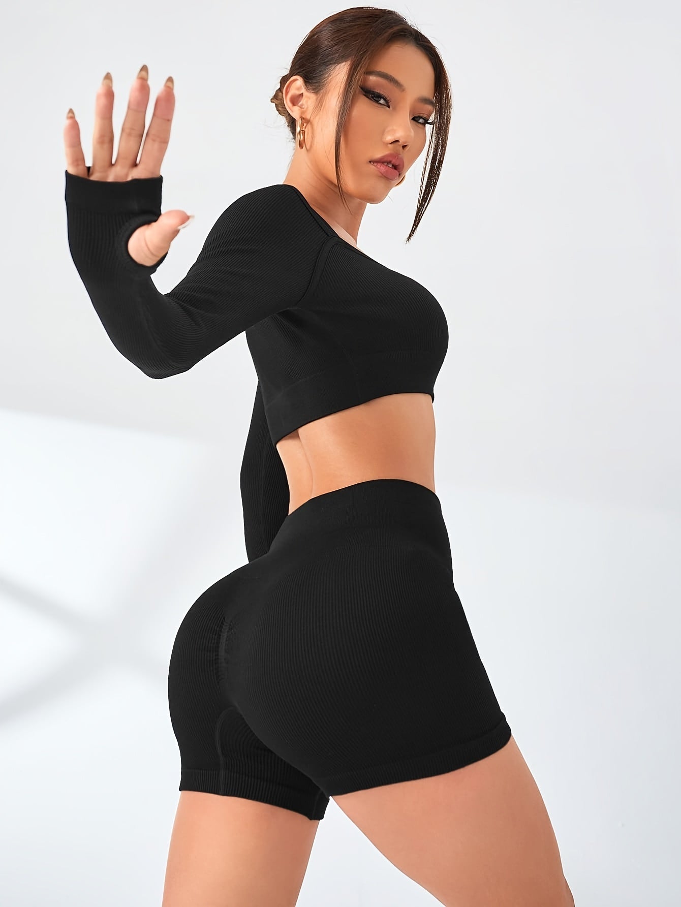 2Pcs Crop Tee & High Waist Short Sporty Set Women's Activewear