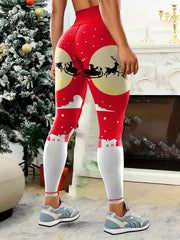 Christmas Block Print Yoga Leggings High Waist Workout Sports Pants