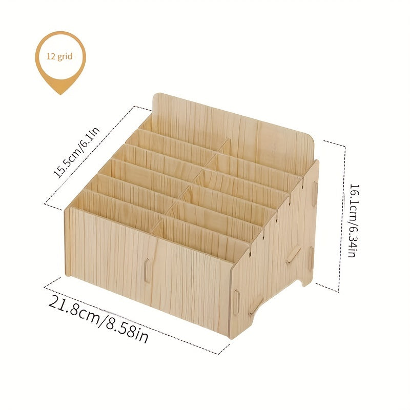 12 Grid Wooden Cell Phone Organizer Box, Classroom Desktop Storage