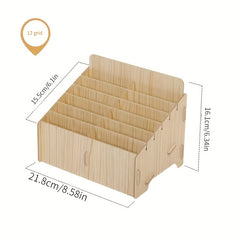 12 Grid Wooden Cell Phone Organizer Box, Classroom Desktop Storage