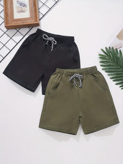 2pcs Boys Drawstring Waist Shorts Soft Comfortable Breathable Kids Clothes