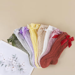 Girls Knit Bow Socks High Socks Autumn Spring Accessories