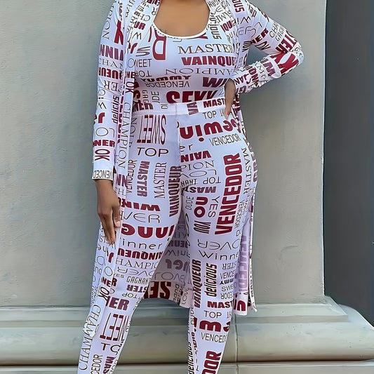 Sexy Outfits Set Women's Plus Letter Print 3 Piece Set