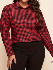 Plus Plaid & Skull Print Lace Button Up Long Sleeve Shirt Top