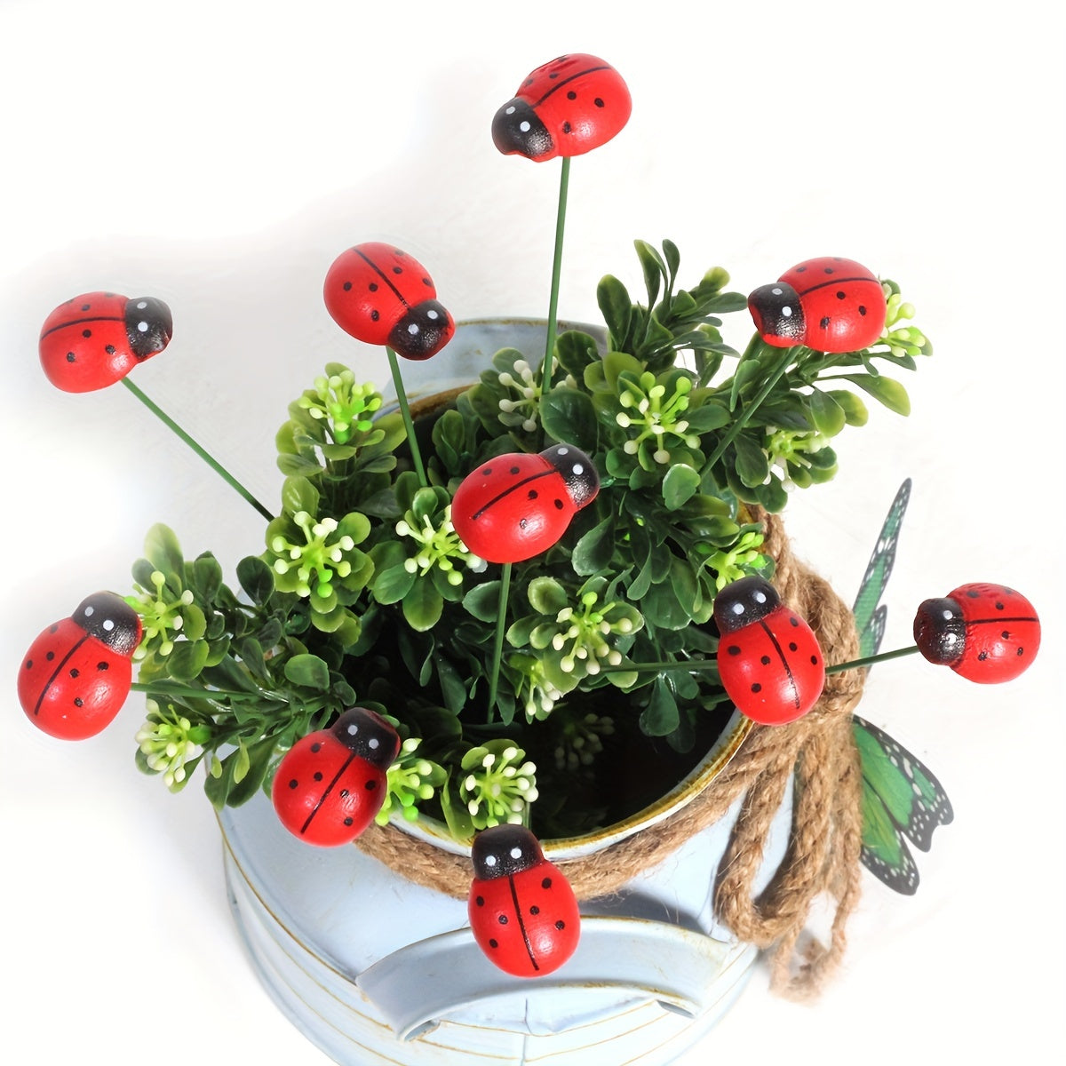10pcs Wooden Ladybug Garden Decorations Bionic Ladybug Wall Decor