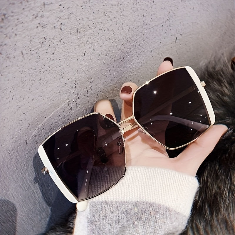 Large Square Sunglasses Mirror Lens Metal Glasses UV400