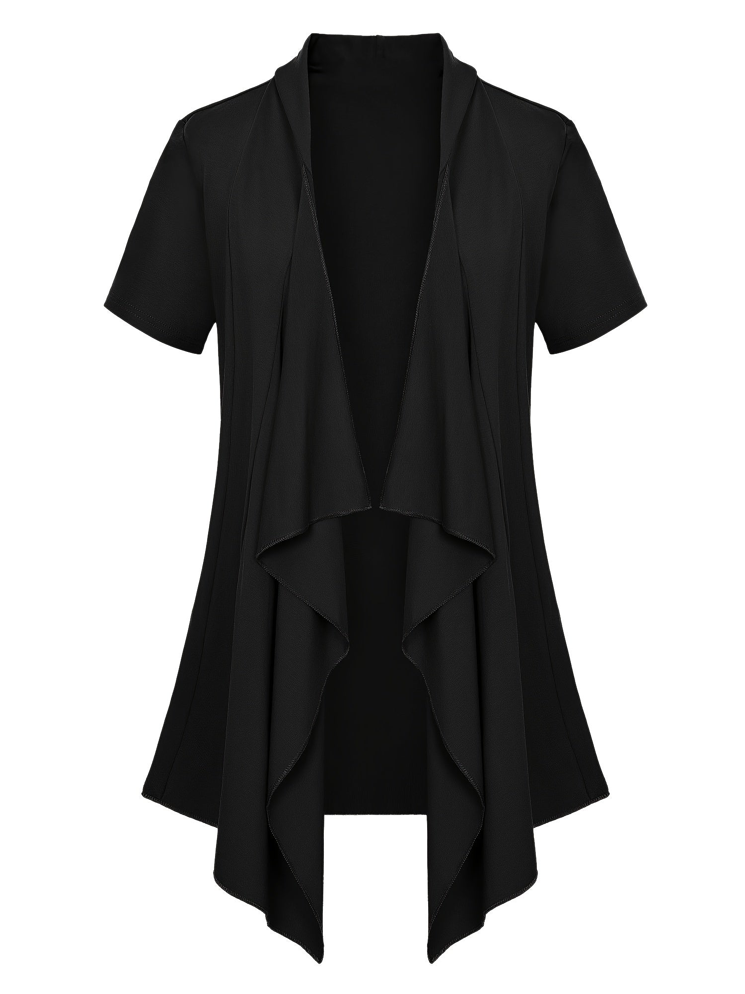 Solid Waterfall Collar Open Front Cardigan Casual Short Sleeve Draped Cardigan