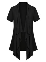 Solid Waterfall Collar Open Front Cardigan Casual Short Sleeve Draped Cardigan