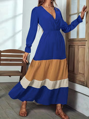 Women's Plus Colorblock Flounce Sleeve V Neck Maxi Dress