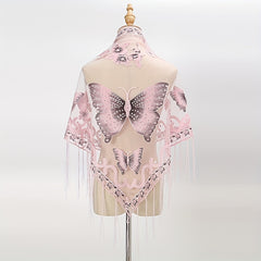 Butterfly Embroidered Tassel Shawl Triangle Scarf Lace Wrap for Party