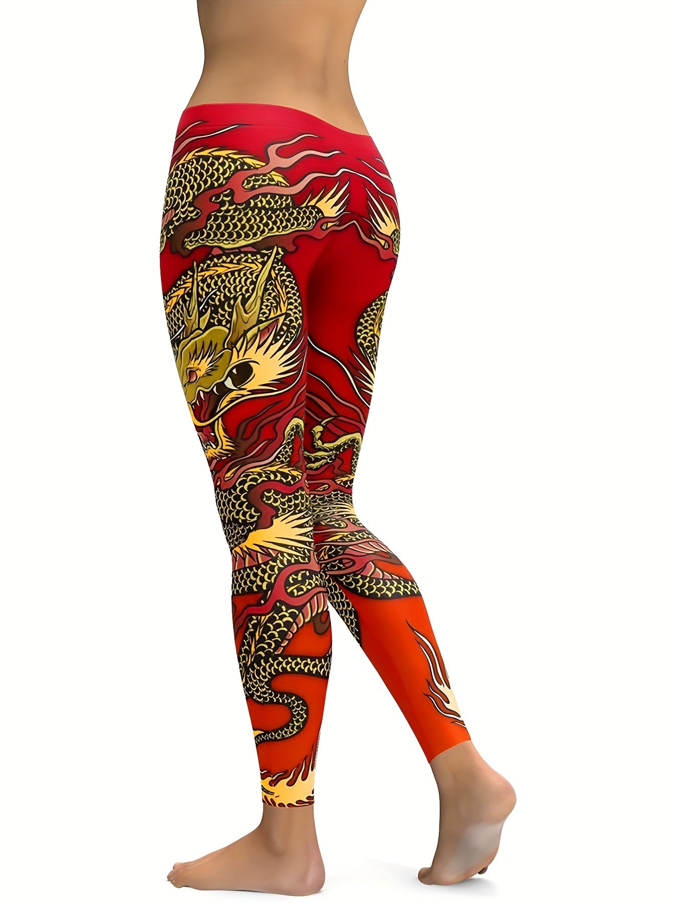Dragon Print Yoga Leggings High Waist Fitness Pants