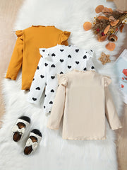 Baby Girls Frilled Trim Ribbed Knit T-shirt Blouse 3pcs
