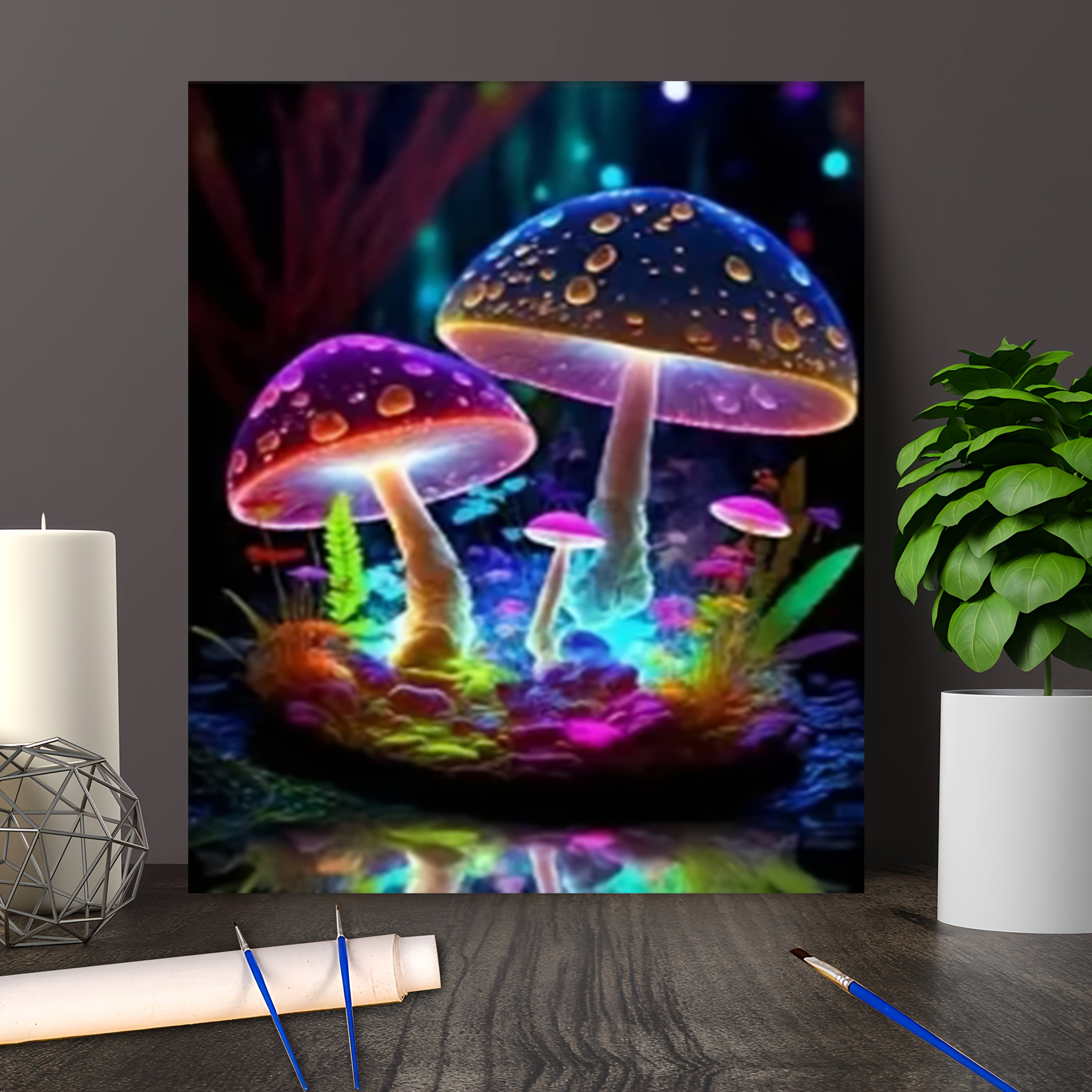 Mushroom DIY Paint by Numbers Kit 40x50 Glowing Mushrooms Acrylic Painting Set