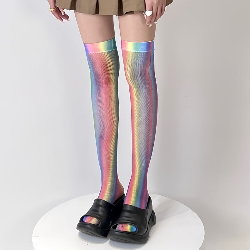 Colorful Rainbow Thigh High Socks for Women