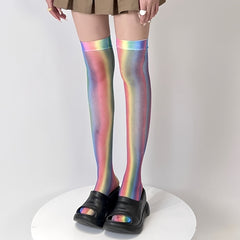 Colorful Rainbow Thigh High Socks for Women