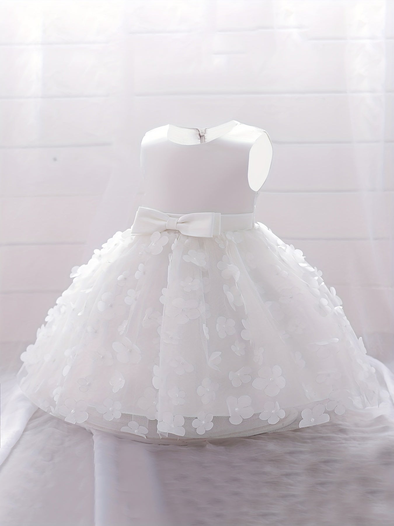 Floral Bow Belted Puffy Princess Dress