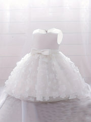 Floral Bow Belted Puffy Princess Dress