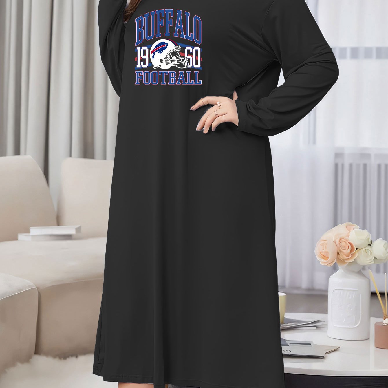 Women's Plus Size Lounge Dress - Rugby & Letter Print