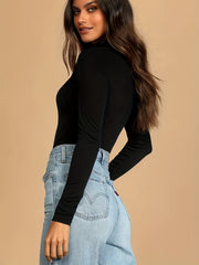 Solid Cut Out Bodysuit Long Sleeve One Piece Bodysuit Women's Clothing